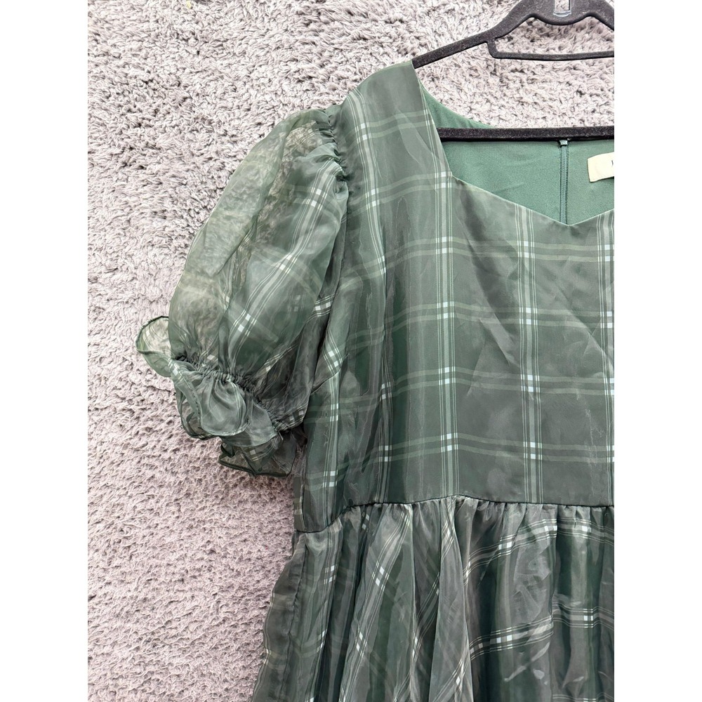 Jessakae Puff-Sleeve Cordelia Maxi Dress Green Plaid Womens Plus Size 4X - Picture 4 of 14